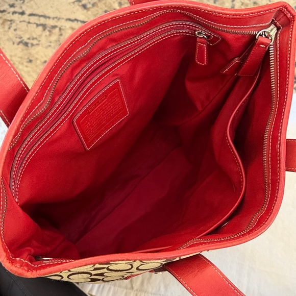 Vintage Coach Logo Canvas with Red Leather Tote Bag - Picture 8 of 12